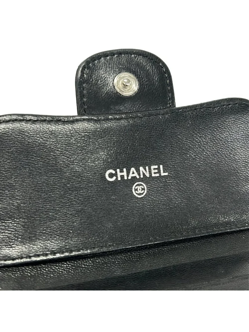 Chanel Hook Wallet Quilted Black Silver Lambskin